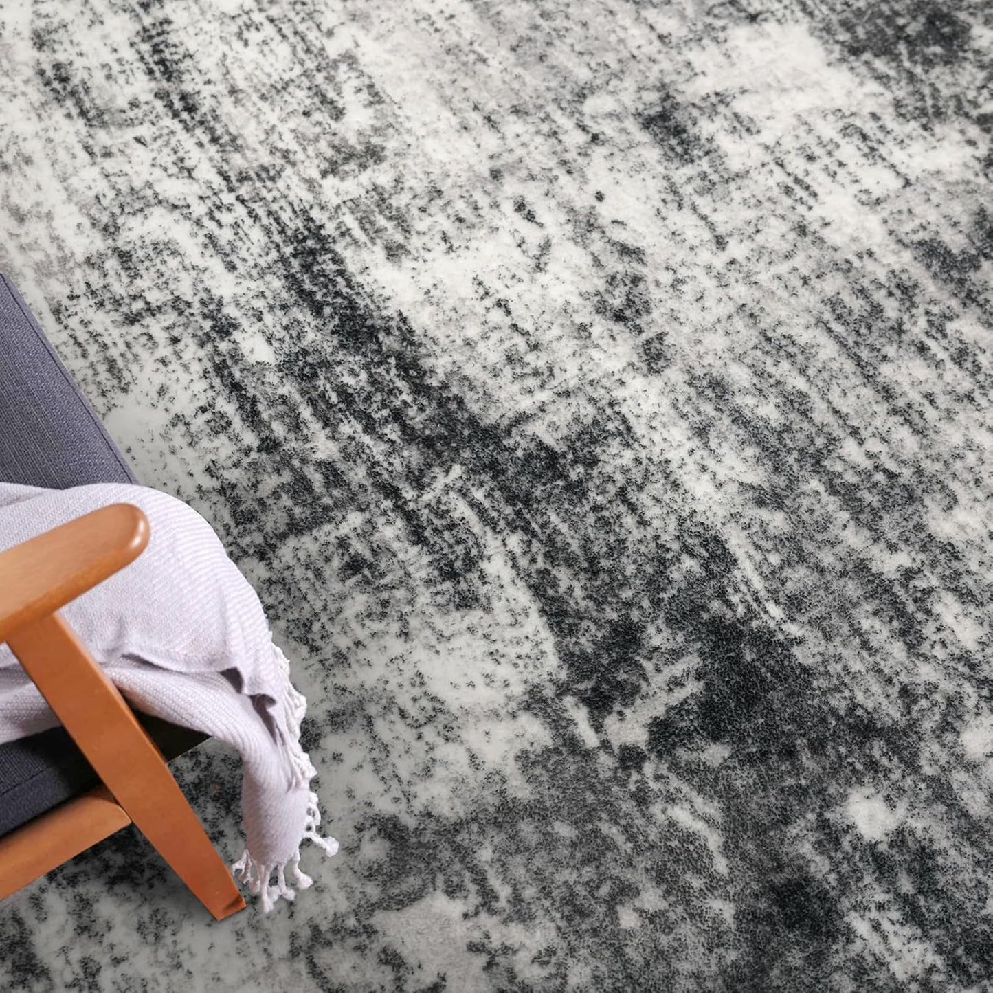 IOHOUZE Abstract Runner Rug 3x12 Ft Washable Runners for Hallways, Non Slip Kitchen Runner Printed Faux Wool Entryway Runner Indoor, Modern Abstract Floor Carpet for Hall Kitchen, Black Grey