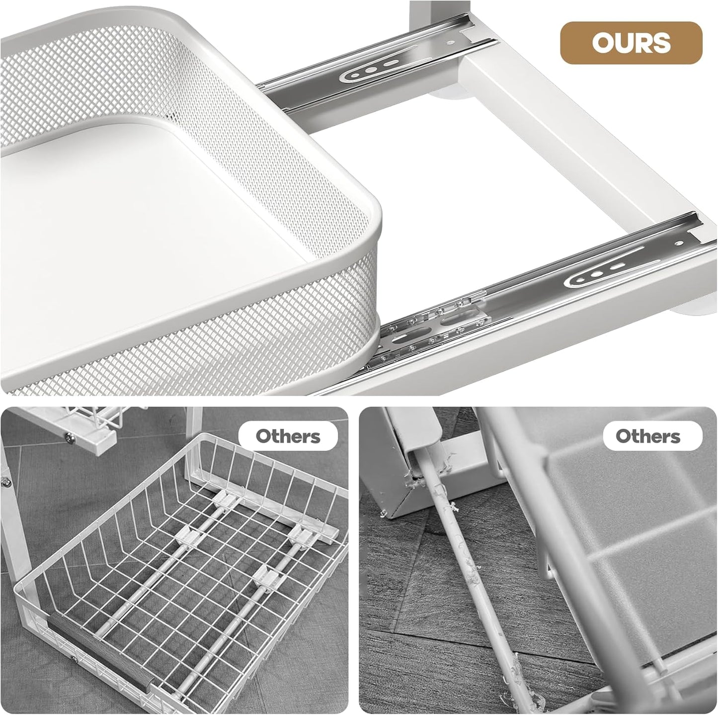 2-Pack 18.5 IN Depth Under Sink Organizer With Next-Gen Ball-Bearing Slides,Sophisticated Mesh 2-Tier Pull Out Shelf for Kitchen & Bathroom,Fits Small Items-White(Patented)