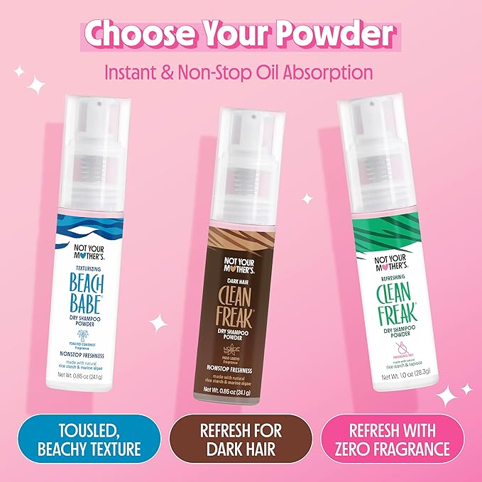 Not Your Mother's Clean Freak Dark Hair Dry Shampoo Powder (2-Pack) - .85 oz Each - Non-Aerosol Powder Absorbs Oil and Refreshes Dark Hair Shades