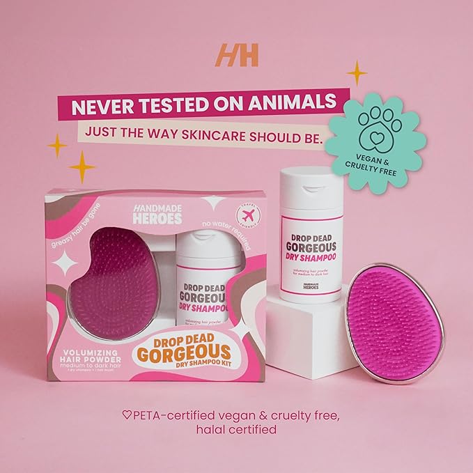 Handmade Heroes Non Aerosol Dry Shampoo Volume Powder 1.8oz, 100% Natural & Vegan For Dark Hair & Brunette Hair (2 pc set)