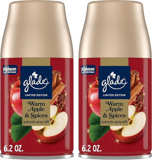 Glade Automatic Spray Refill, Warm Apple & Spices, Scented Air Freshener for Home and Bathroom, 6.2 Oz, 2 Count