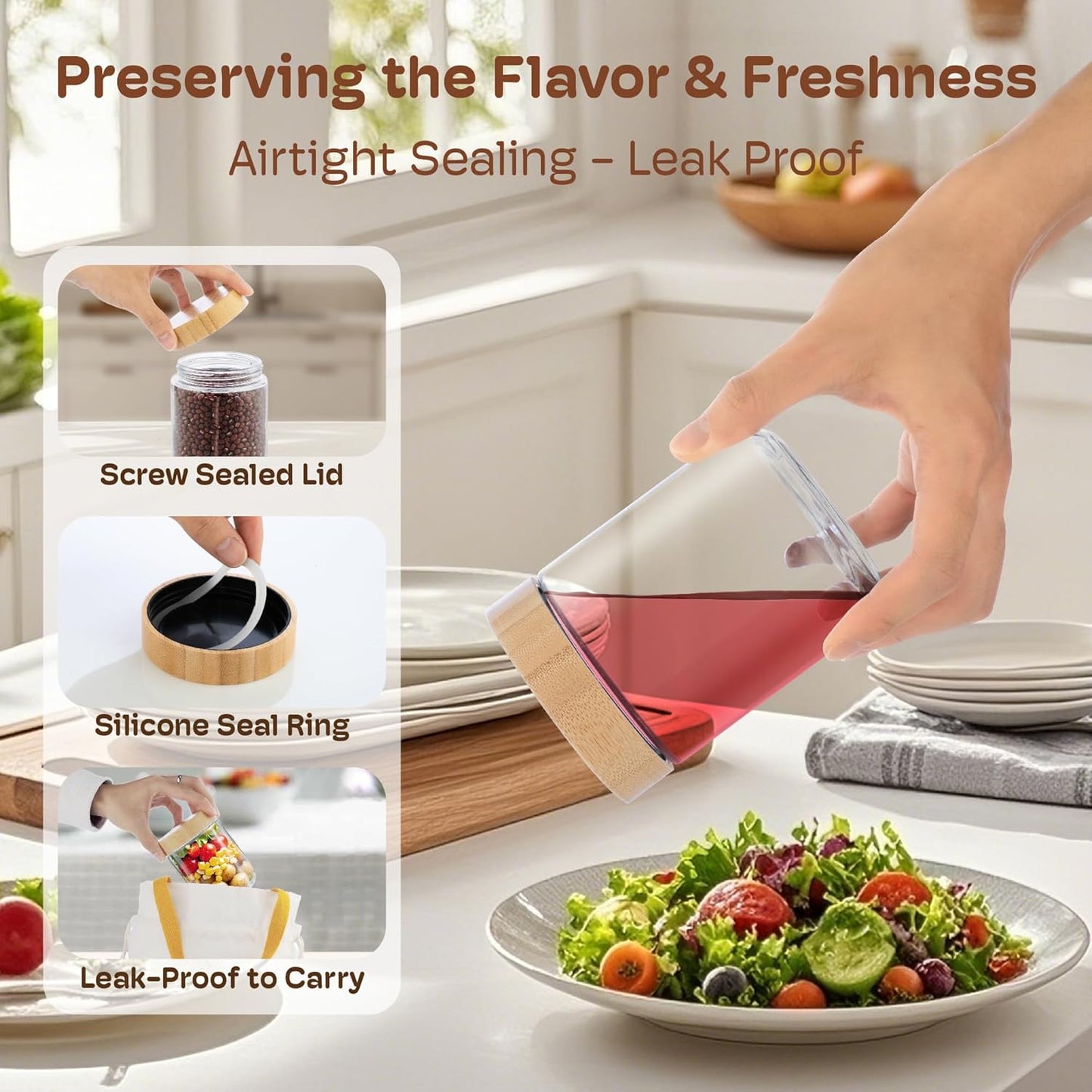 2 pack 24oz Overnight Oats Containers with Bamboo Lids, Glass Jars with Airtight Lids for Meal Prep, Wide Mouth Mason Salad Jars, Glass Food Storage Container for Yogurt Chia Snacks Spice Sugar