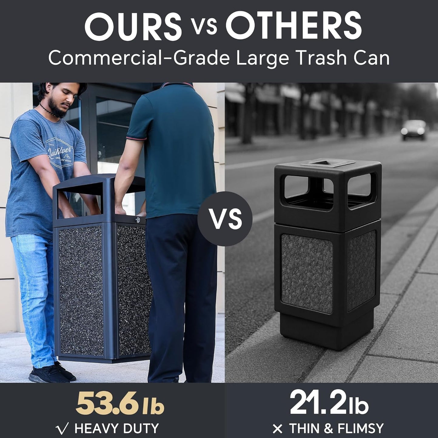 Commercial Metal Outdoor Trash Can with Lid, Lockable Outdoor Garbage Can with Nature Stone Panels, Heavy-Duty Rustproof Trash Bin with Removable Liner for Parks & Public Spaces