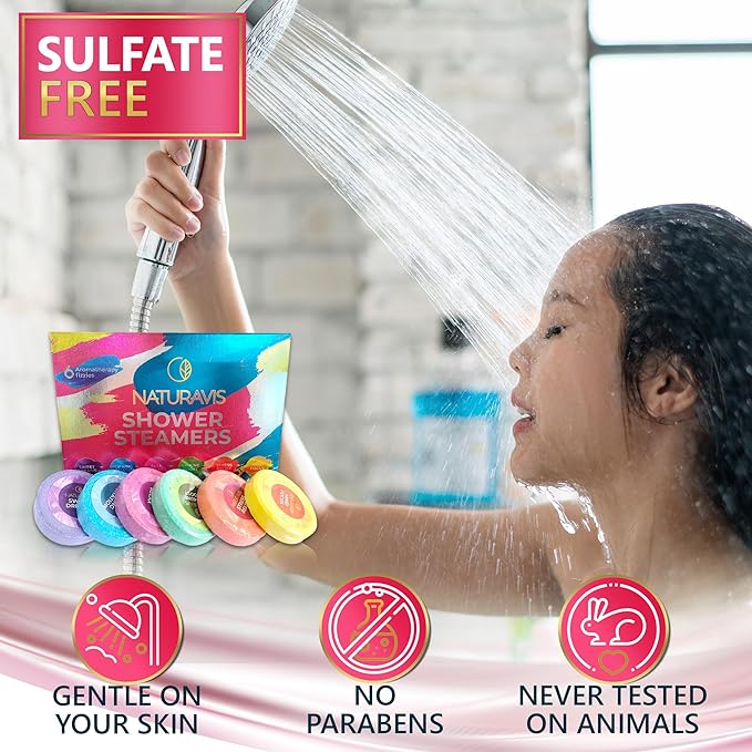 Shower Steamers Aromatherapy Gift Set - Eucalyptus & Mint Scented Shower Bombs for Stress Relief and Relaxation – 6 Shower Tablets for Women and Men - Perfect Self-Care Gift for Birthdays and Holidays