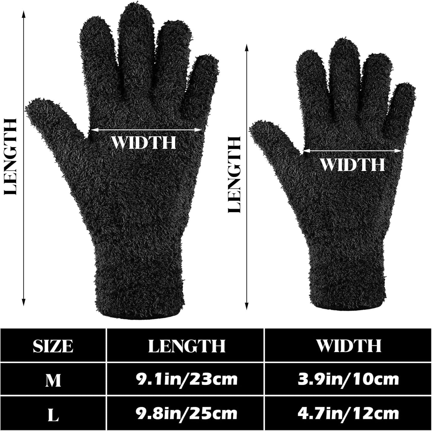 Patelai 3 Pairs Microfiber Plant Dusting Gloves Leaf Cleaning Gloves for Indoor Plants, Blinds, Furniture, House(Large,Black)