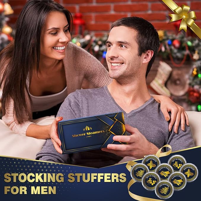 Shower Steamers Aromatherapy, Birthday Gifts for Men, SPA Self Care Relaxation Stress Relief Natural Essential Oils Bath Bombs, Christmas Stocking Stuffers for Dad Husband Boyfriend (8 Pack)