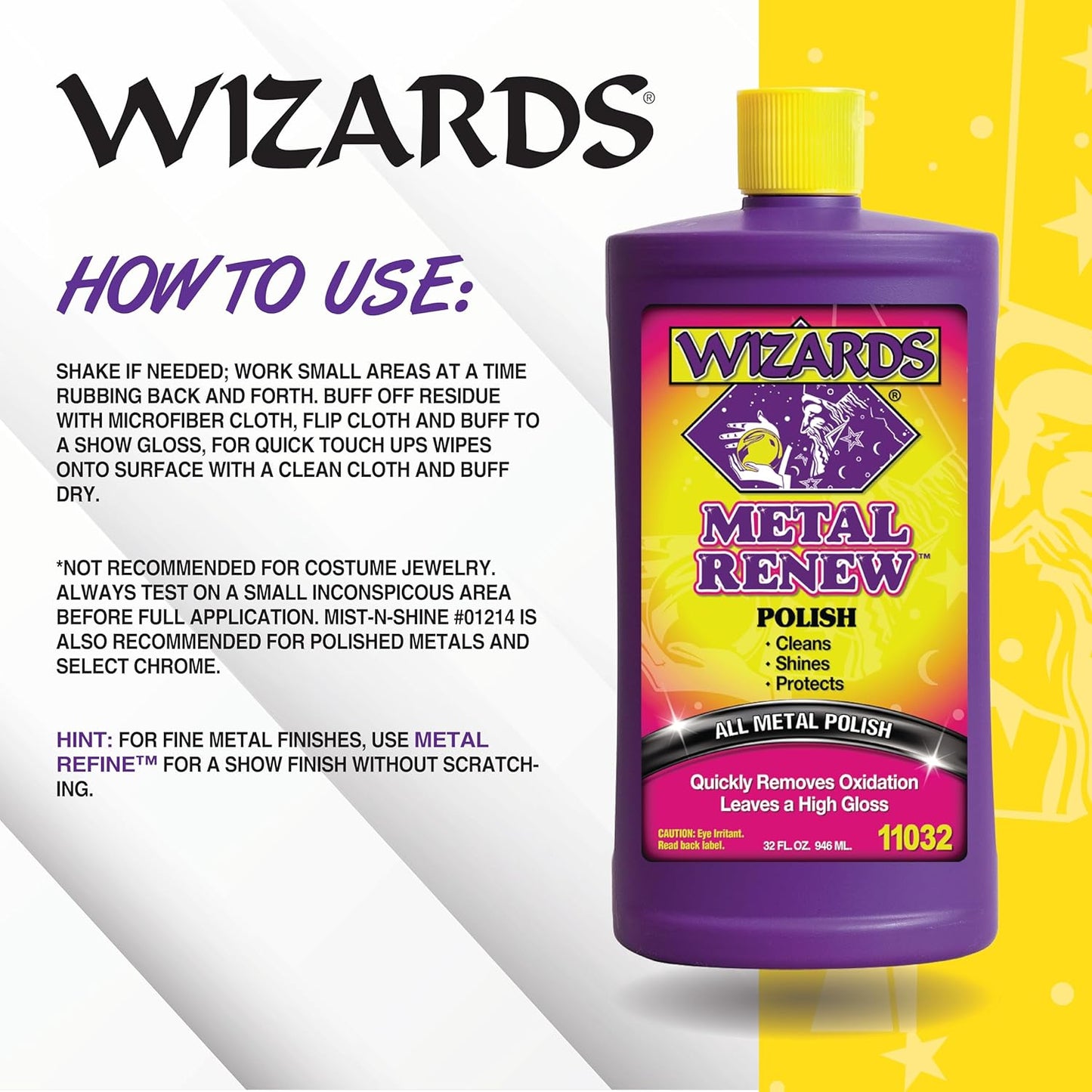 Wizards Metal Polish Cream Metal Renew - Cleans, Shines and Protects All Metals - Cream Fast-Cut Polish and Stainless Steel Cleaner - High Gloss Metal Polish - 32 oz