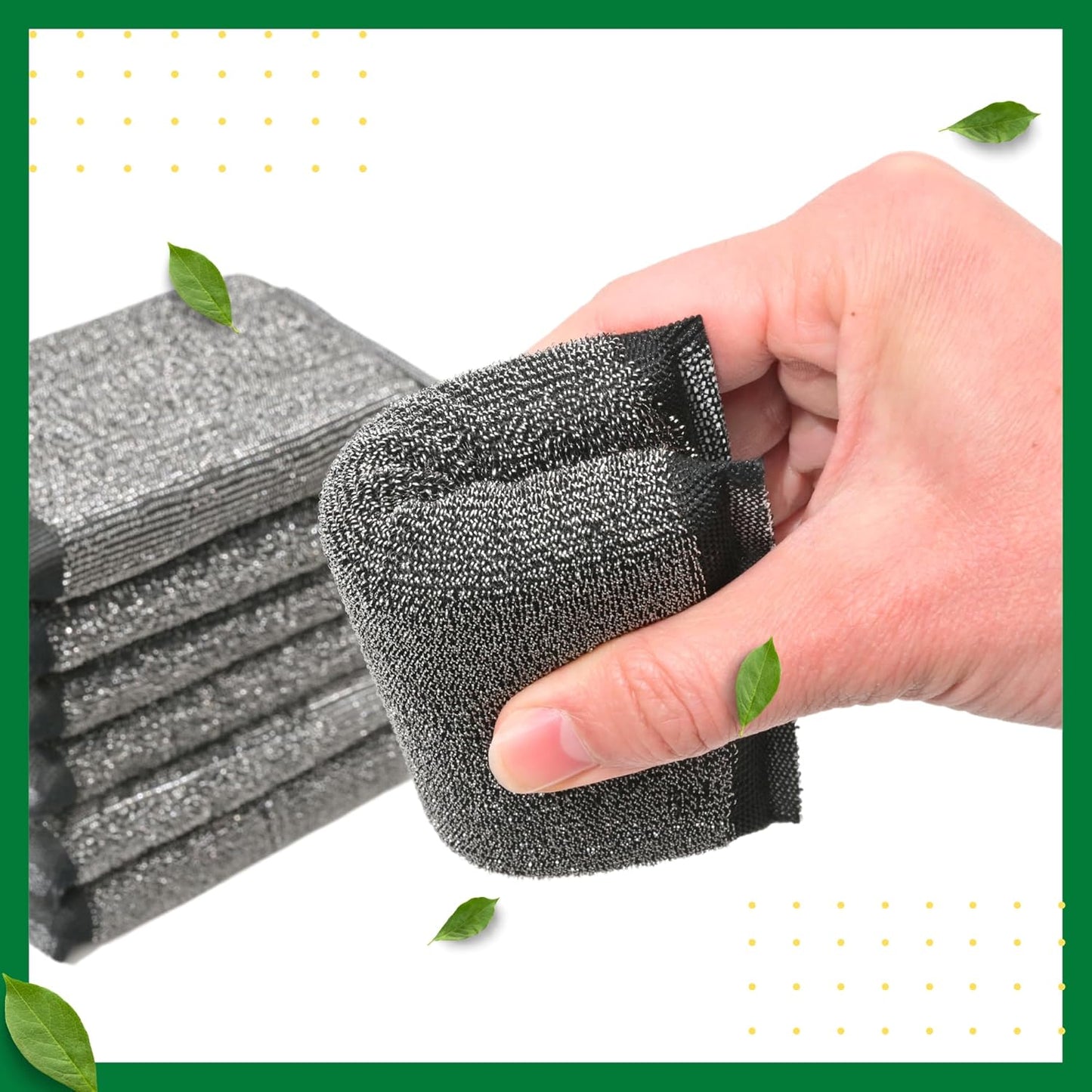 Steel Wool Scrub Sponges Kitchen, Reusable Dish Scrubber Sponge, for Pots, Pans, Gentle and Scratch Free - 6 Pack Black