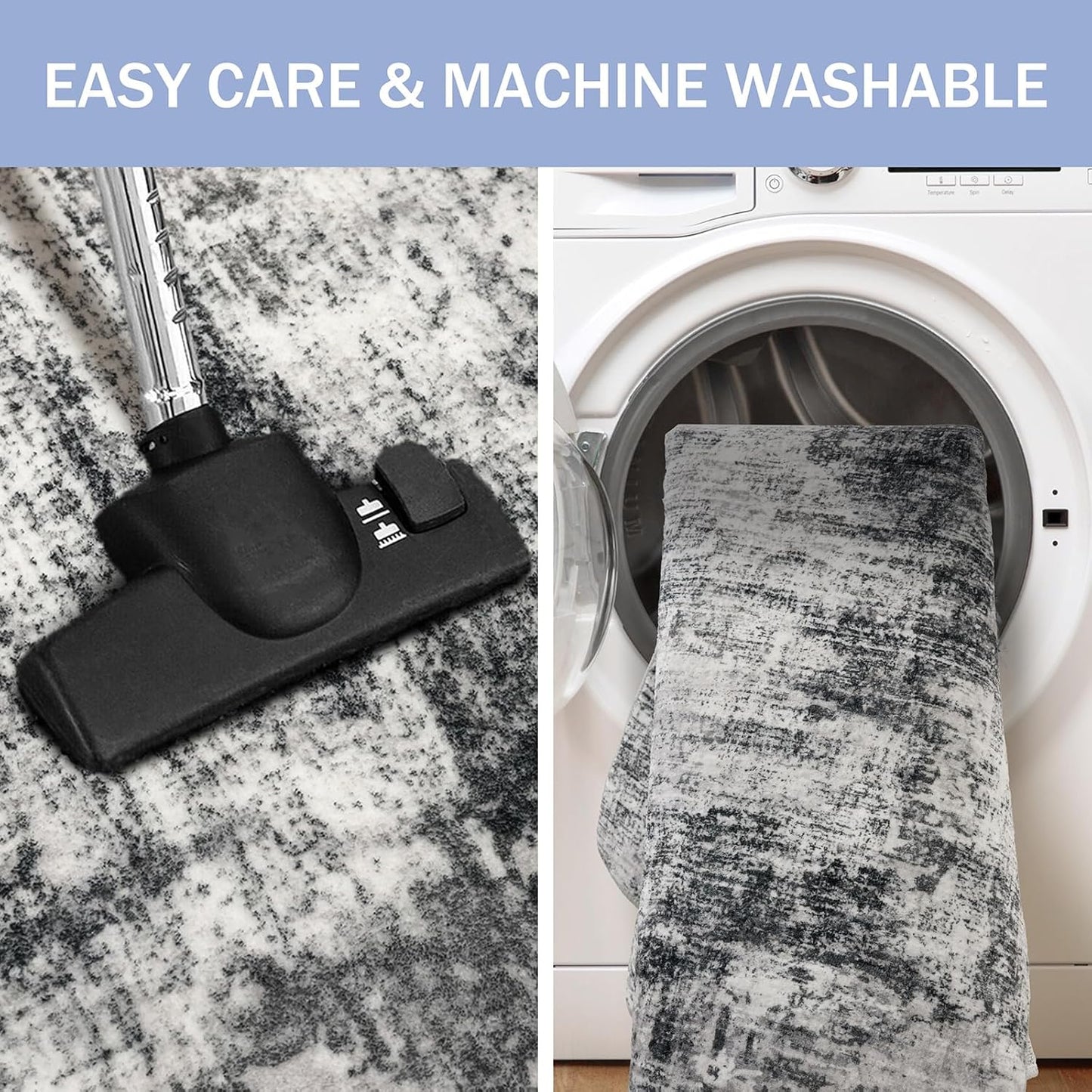 IOHOUZE Abstract Runner Rug 2x5 Ft Washable Runners for Hallways, Non Slip Kitchen Runner Printed Faux Wool Entryway Runner Indoor, Modern Abstract Floor Carpet for Hall Kitchen Bedroom, Black Grey