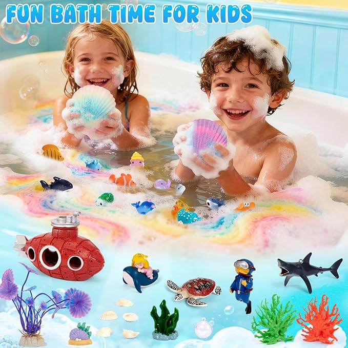 Ocean Bath Bombs for Kids with Toys Inside, 12 Pack Kids Shell Bath Bombs with Surprise Sea Animal Toys for Boys Girls Handmade Bubble Bath Fizzies Birthday Christmas Gift Set