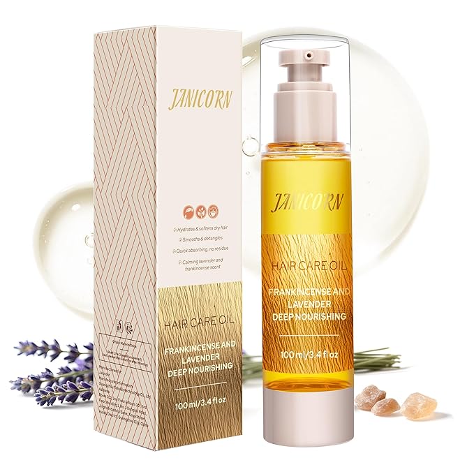 Leave-In Hair Oil with Frankincense & Lavender Essential Oils – Lightweight No-Rinse Formula for Intensive Hydration, Frizz Control & Heat Protection on Dry, Damaged Hair, 3.4 fl oz (100ml)