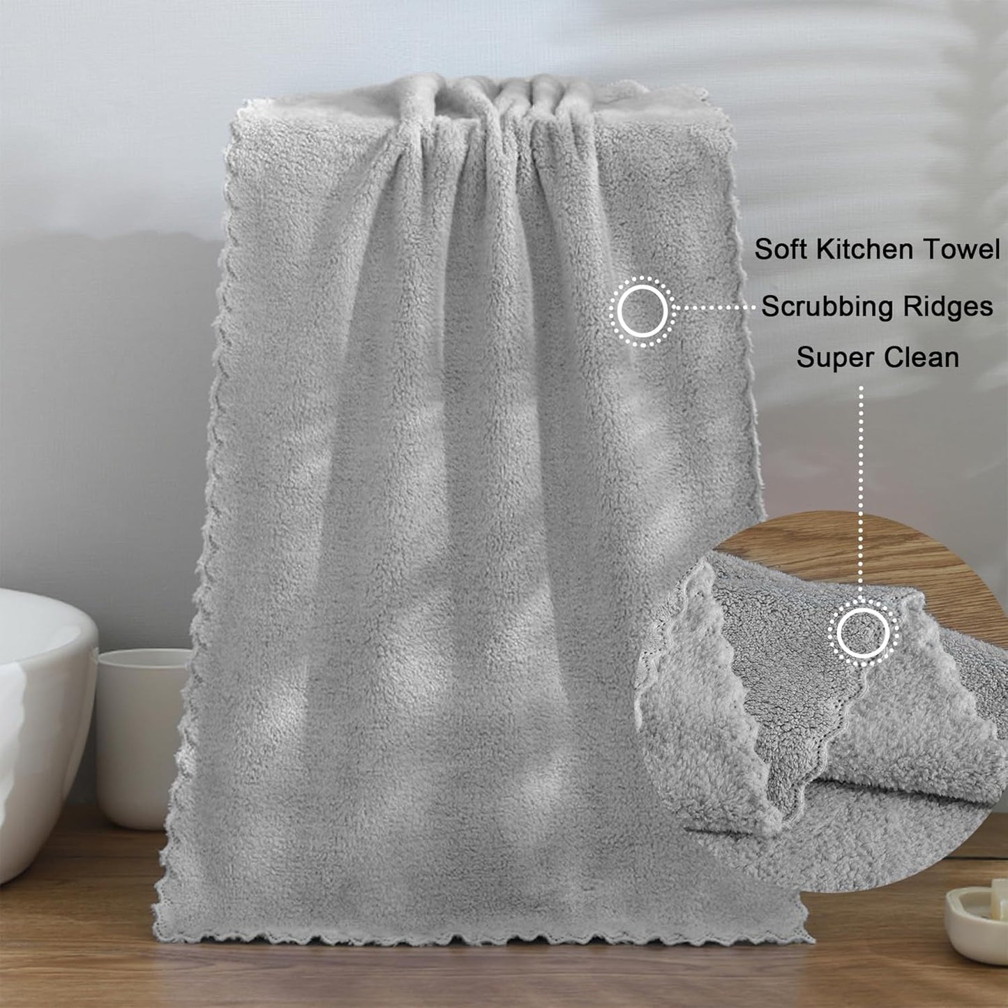 kimteny Kitchen Cloth Dish Towels, 13x28 Inches Premium Dishcloths, Super Absorbent Coral Velvet Microfiber Cleaning Cloths, Fast Drying Rags for Washing Dishes (13x28-8 Pack, Grey)