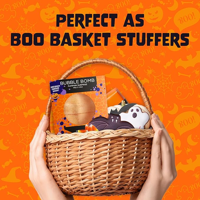 Halloween Bath Bombs for Kids with Surprise Halloween Toys Inside - Large Pumpkin Bath Bombs for Kids, Boys & Girls – Spooky Boo Basket Stuffers for Kids - Made in USA Bubble Bomb by Two Sisters