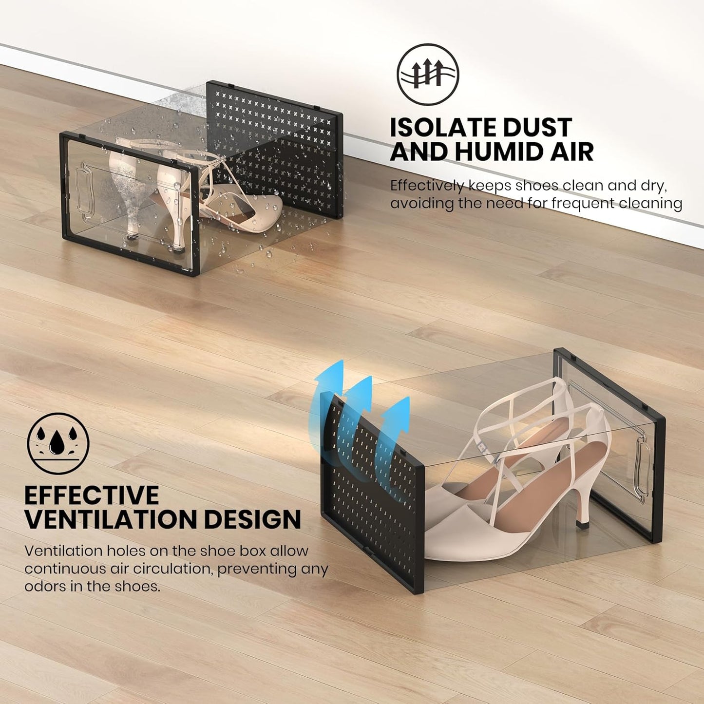 12 Pack XX-Large Modular Clear Plastic Stackable Shoe Storage Organizer for Closet, Space Saving Versatile Sneaker Shoe Rack Containers Bins Holders, Portable Closet Organizers and Storage, Black