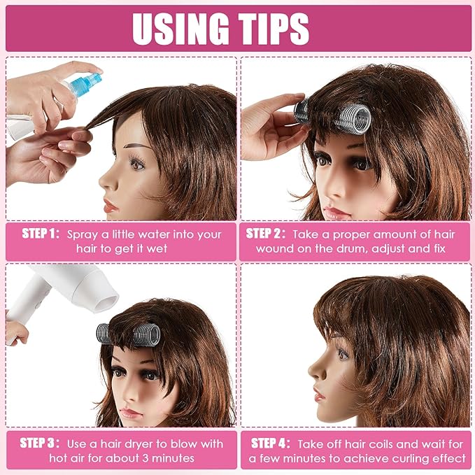 WILLBOND 4 Pcs Long Hair Rollers for Bangs Aluminum Core Curlers Thermal Self Grip Roller for Long and Medium Hair Women Hairstyle(4.1 x 1.2 Inch,Black)