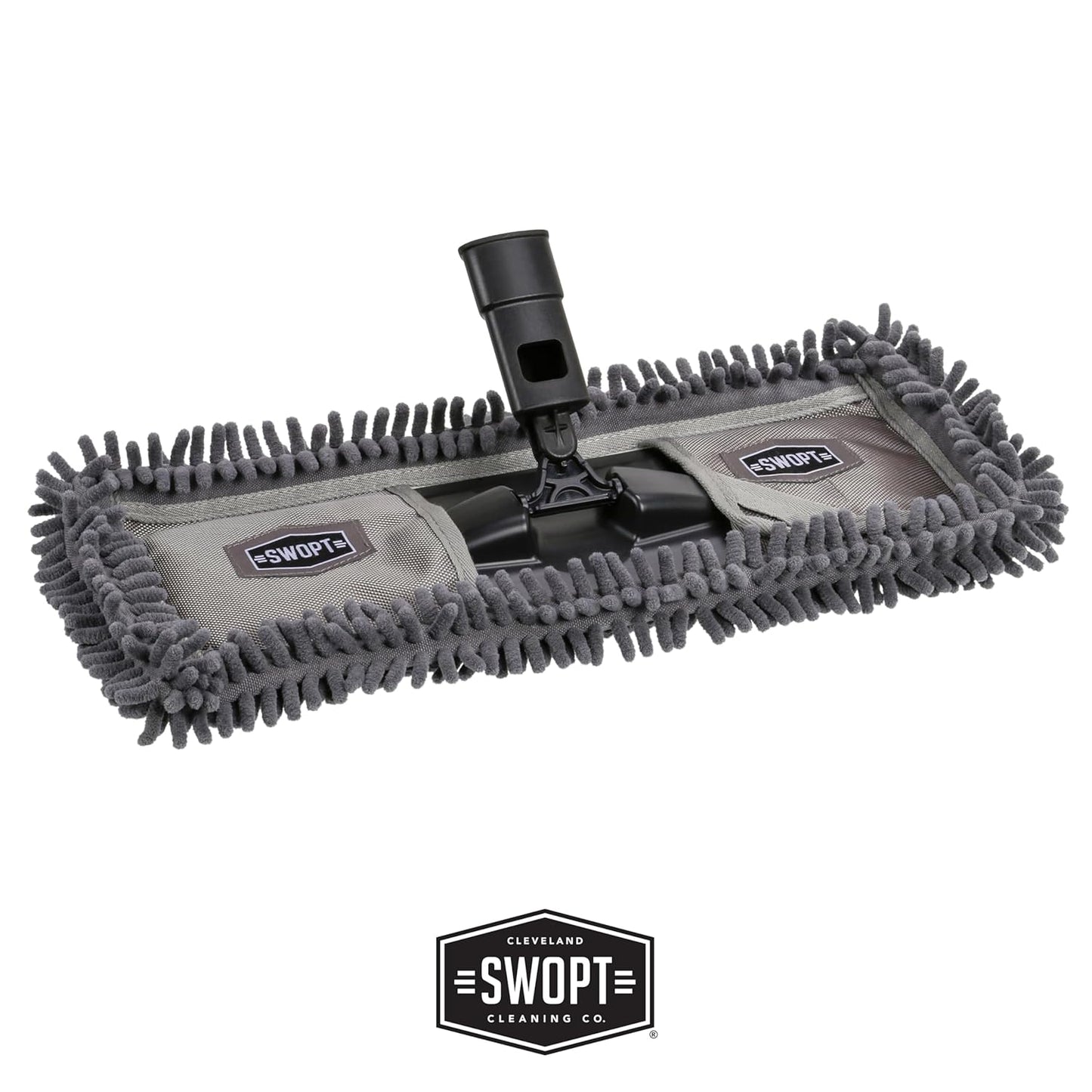 SWOPT 18” Microfiber Dust Mop, Microfiber Flexible Duster, Cotton Mop + 60" Steel Handle, Combo — Cleaning Heads With Long Handle Interchangeable With All SWOPT Cleaning Products — Machine Washable