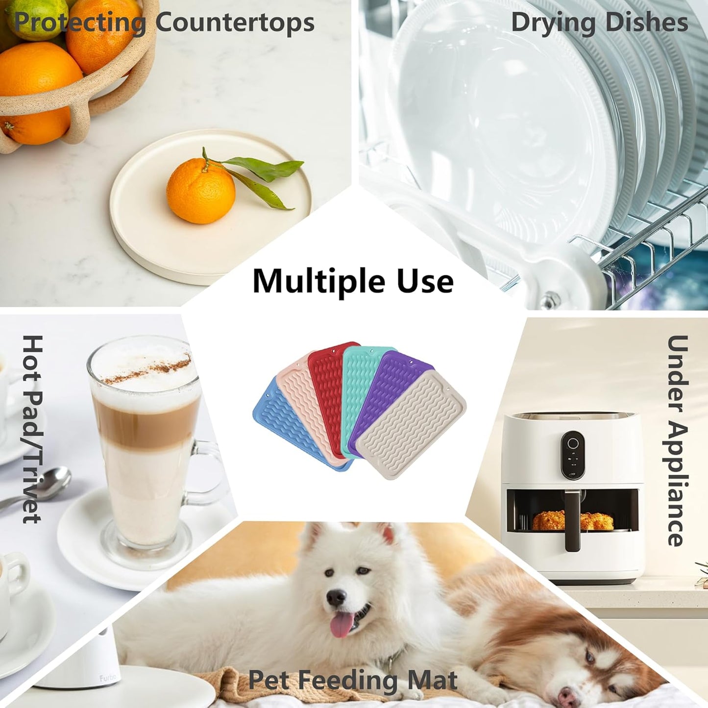 ZLR Silicone Dish Drying Mat for Kitchen Counter, Eco-Friendly Fast Dry Dish Mat, Easy Clean Multi Usage Drying Matt, Heat Resistant Trivet, 6" x 12" Extra Small, Peach Pink