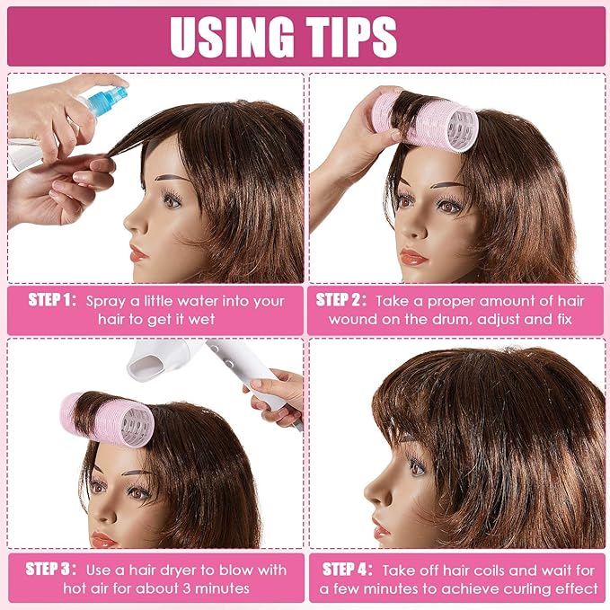 WILLBOND 4 Pcs Long Hair Rollers for Bangs Aluminum Core Curlers Thermal Self Grip Roller for Long and Medium Hair Women Hairstyle(4.7 x 2 Inch,Rose Red, Light Pink, Purple, Black)