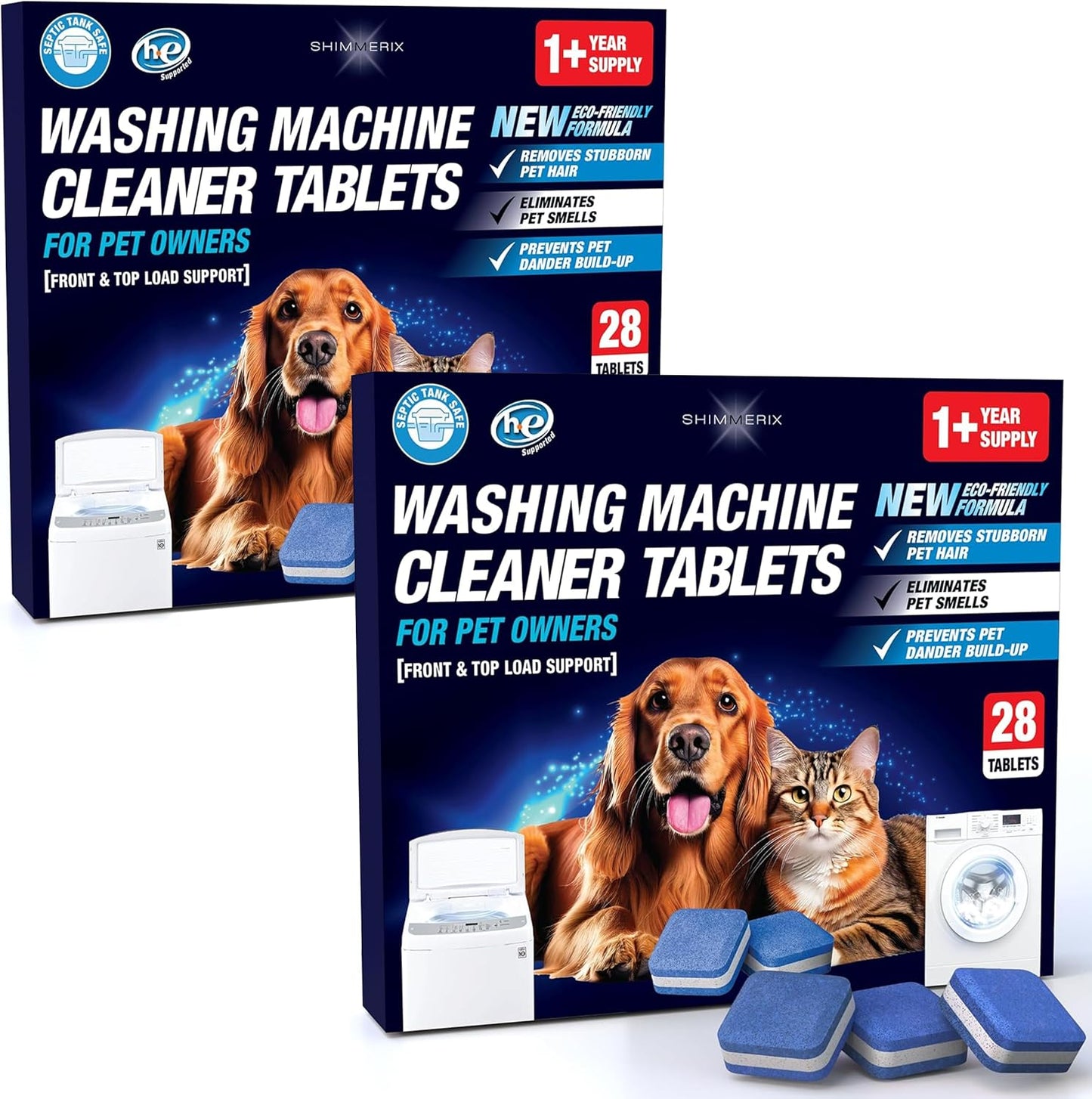 Washing Machine Cleaner Tablets for Pet Owners - Front & Top Load Washer Deep Cleaning - Septic Tank Safe - HE Support - Remove Stubborn Pet Hair - Eliminates Pet Smells - Prevents Pet Dander Build-up
