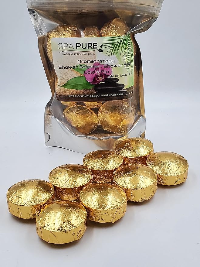 Spa Pure Cold Relief Aromatherapy: Shower Steamers, Shower Bombs, Bath Melts, USA Made with 100% Pure Essential Oils - Transform Your Shower 8 Count (Pack of 1)