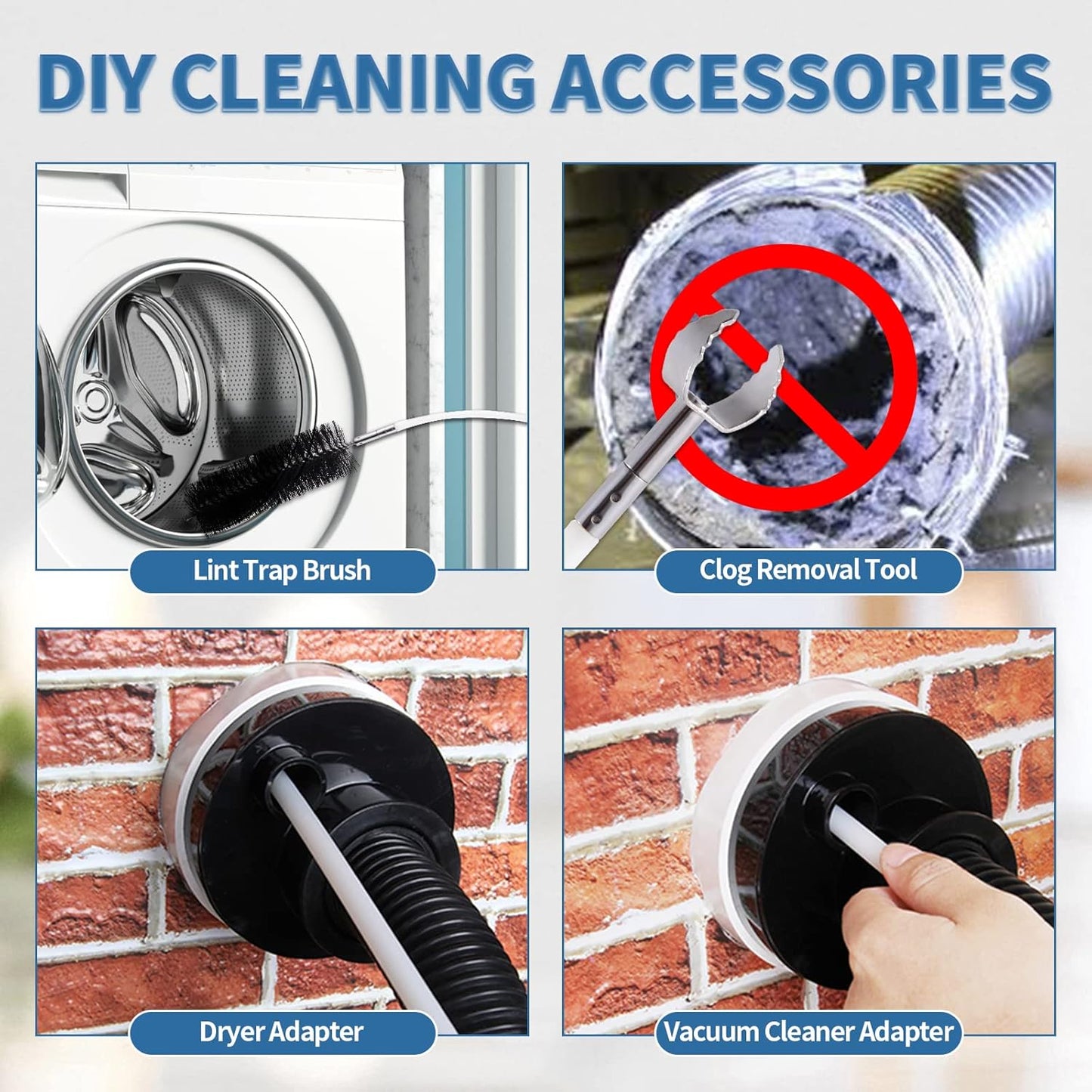 Bluesea 7 Pieces 12 Feet Dryer Vent Cleaner Kit, Reinforced Nylon Dryer Vent Cleaning Kit, Durable Dryer Vent Brush Vacuum Attachment with Flexible Lint Trap Brush, Vacuum & Dryer Adapters
