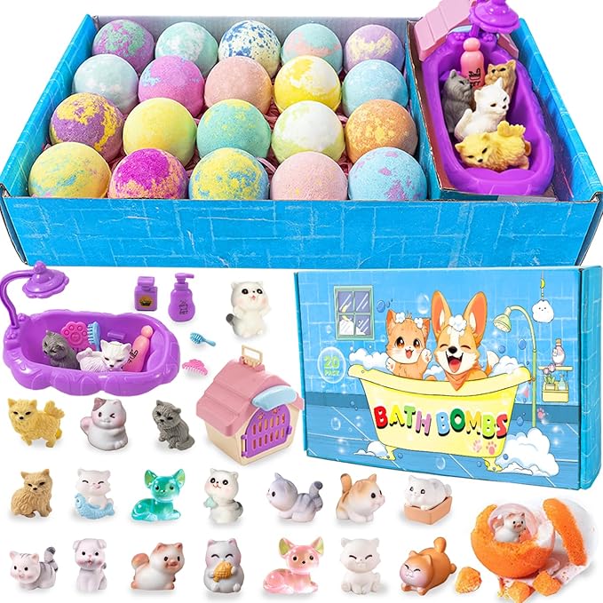 Kids Bath Bombs with Surprise Inside, 20 PackGift Set, Natural Organic Bubble Bath Kids Foam Bath