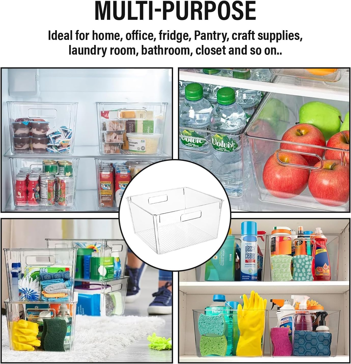 Clear Extra Large Plastic Storage Bins, Perfect for Pantry Organizers and Storage Containers Fridge Organizer Plastic Bins Kitchen Organizer Bin for Organizing Under Sink Refrigerator Organization