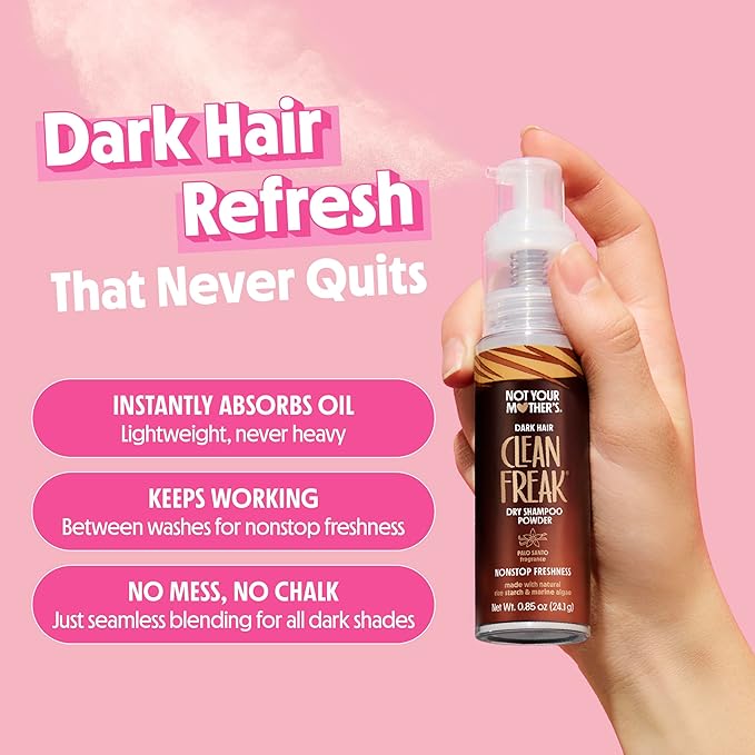 Not Your Mother's Clean Freak Dark Hair Dry Shampoo Powder (2-Pack) - .85 oz Each - Non-Aerosol Powder Absorbs Oil and Refreshes Dark Hair Shades
