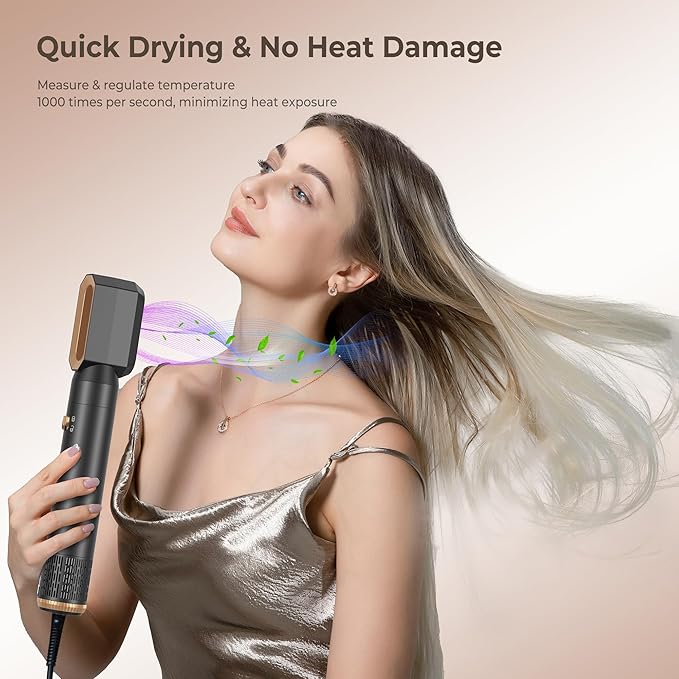 6 in ONE Hair Dryer Brush, Blow Dryer Curling Wand Hair Styling Tools Set, Ionic Hot Air Massage Oval Blowout Hair Dryer, Left&Right Hair Styler