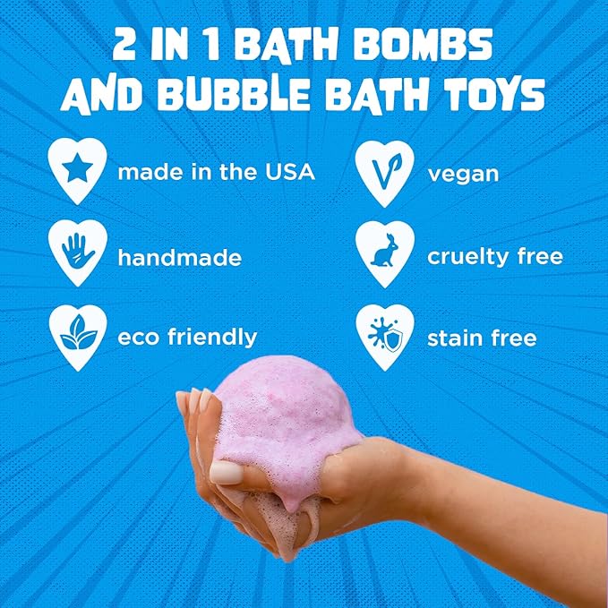 Poke Monster Bath Bomb for Kids with Surprise Toys Inside (Gift Set) - Large Bubble Bath Bombs for Boys & Girls - Skin-Safe, Made in USA, Birthday Gift & Boo Basket Stuffer by Two Sisters