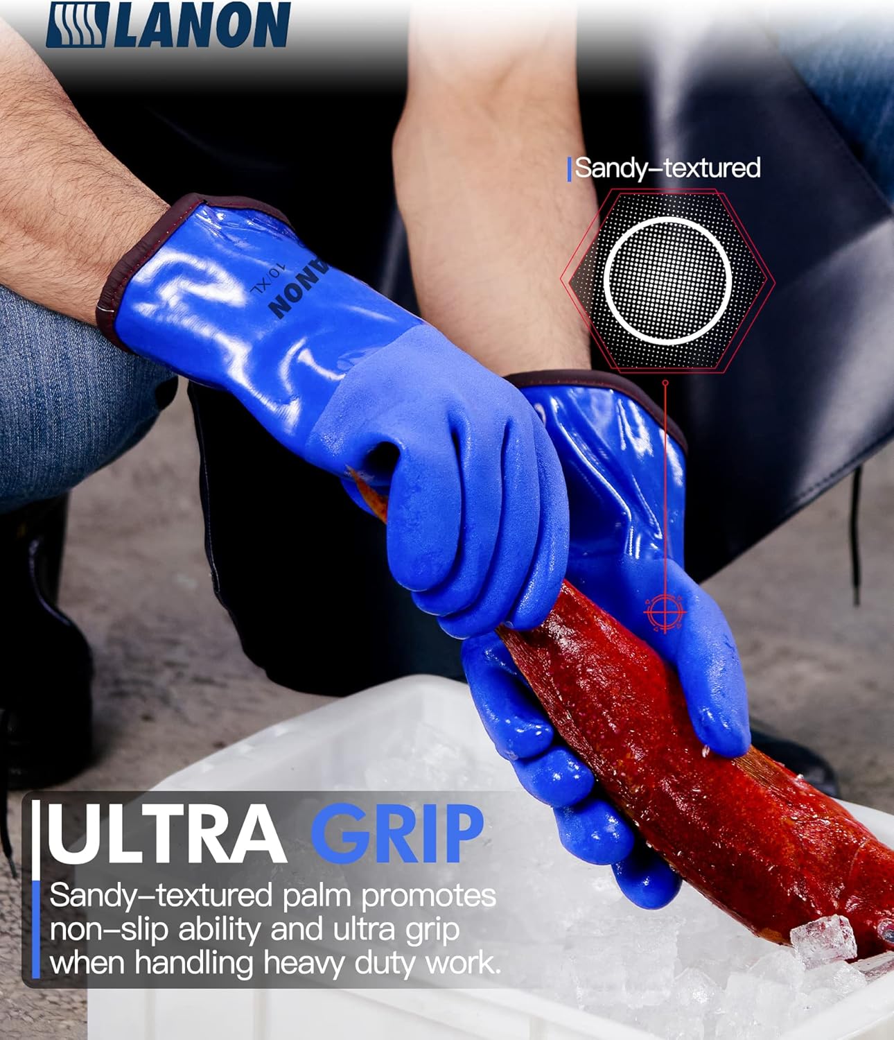 LANON PVC Coated Cold Proof Heavy Duty Gloves, Waterproof Warm Work Gloves for Freezer Work, Chemical & Oil Resistant, Non-Slip, XL
