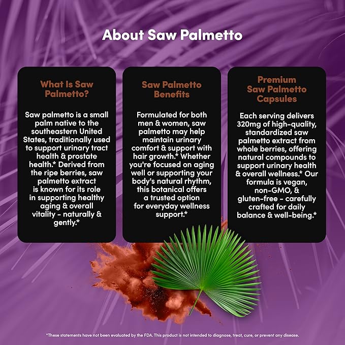 Saw Palmetto Peak 320 mg - Herbal Supplement for Hair Growth and Urinary Health - Vegan, Gluten Free, Dairy Free, Non-GMO - 30 Capsules