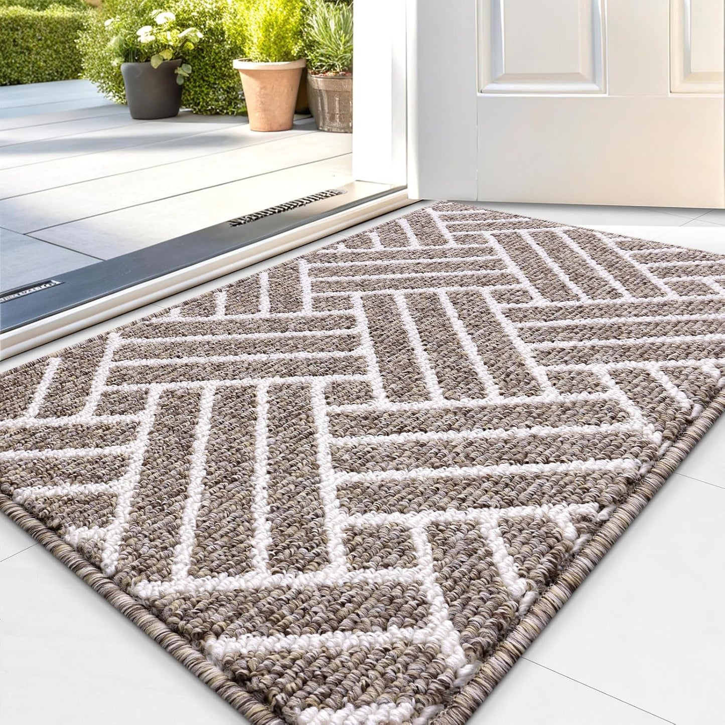 OLANLY Indoor Door Mat, 36x24 Inch, Dirt Resistant and Absorbent, Non-Slip Rubber Backing Floor Mats, Easy Clean Low-Profile Doormat for Entryway, Front Door, and Inside Entrance, Khaki