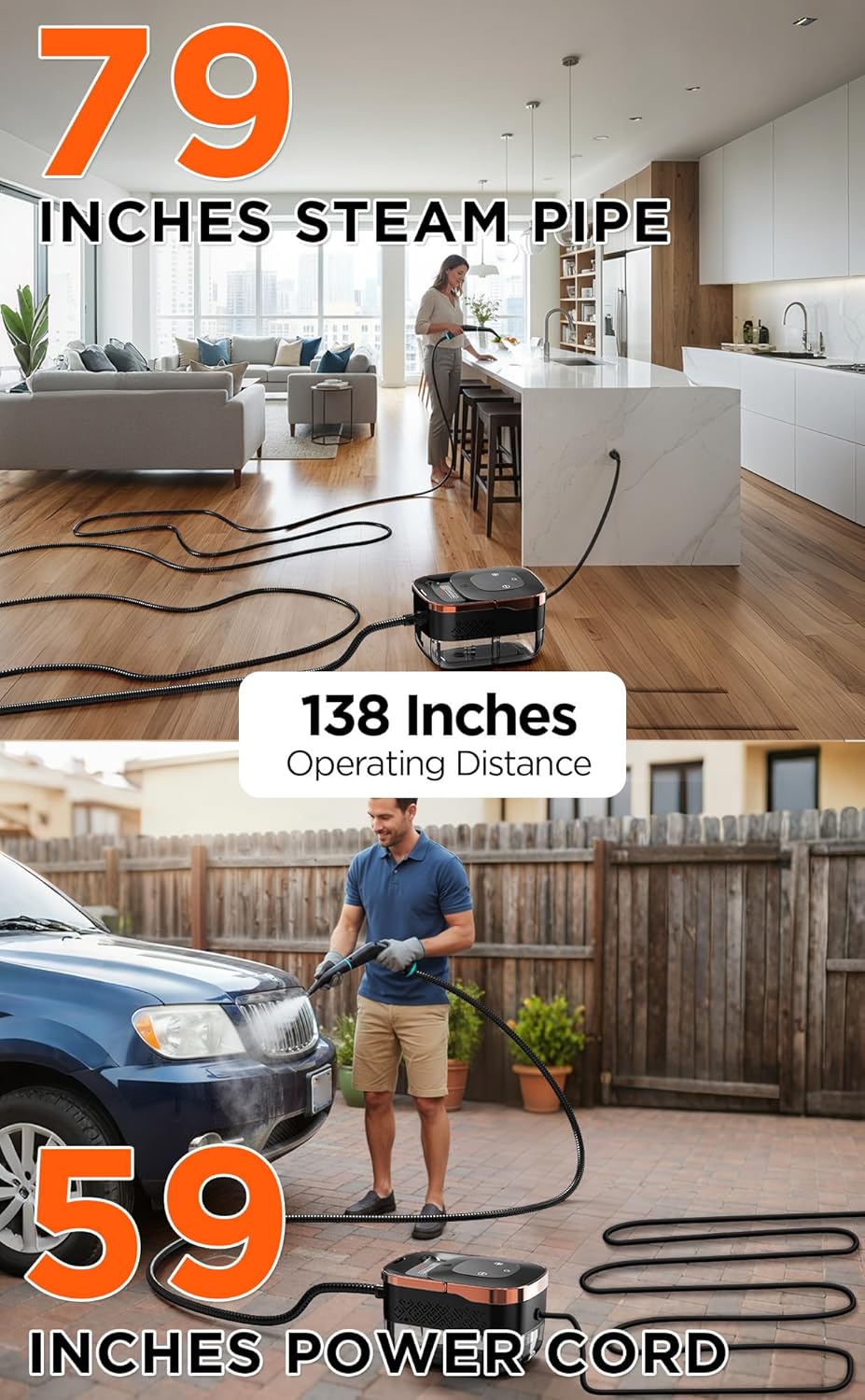 Steam Cleaner, 4 Bar High Pressure Steamer, 15s Fast Heat-Up, 6 Level Adjustable Steam, 43oz Large Capacity, with 20 Pcs Accessories, 1500W Portable Handheld Steam Cleaner for Home, Floor, Wall, Car