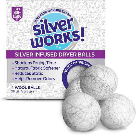 Wool Dryer Balls Laundry Reusable - Odor Eliminating Dryer Laundry Balls with Silver Technology - Natural Fabric Softener and Static Reducer, Reduce Drying Time and Energy Costs - 4 Pack