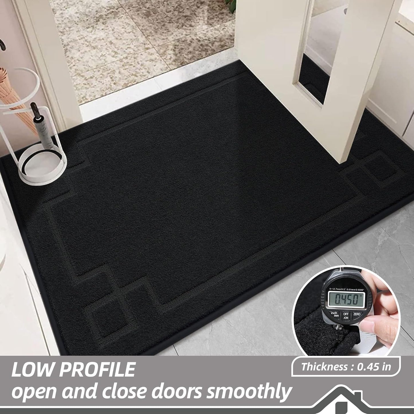 BEQHAUSE Door Mat 20" x 32", Non-Slip Door Mats Indoor Entryway Rugs Washable Low-Profile Absorbent and Stain Resist Floor Mats, Dog Door Mat for Front Back Door, Muddy Wet Shoes & Paws, Black