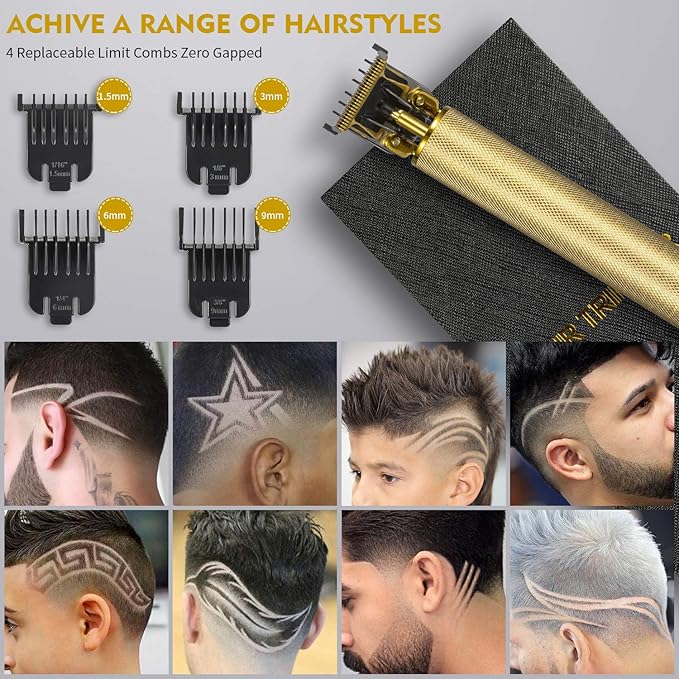 Professional Electric Hair Trimmer, 0mm Baldheaded Hair Clippers for Men Barber Grooming Cordless Rechargeable Close Cutting T-Blade Trimmer Haircutting Beard Shaver Barber (Christmas Gift for Men)
