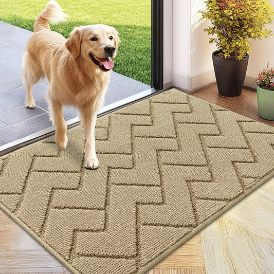 hicorfe Front Door Mat Outside Entrance,24"x35" Absorbent Muddy Dirt Resist Welcome Door Mats Outdoor Indoor,Stain and Fade Resistant,Non Slip Backing Entry Mat Doormat for Entryway (Beige)