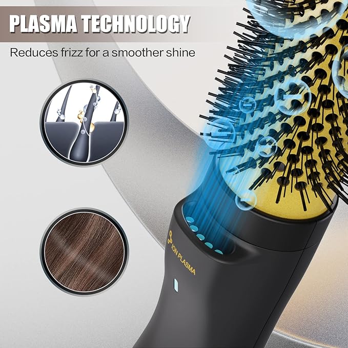 Dan Technology Blow Dryer Brush 1.5 Inch Round Blowout Brush 4-in-1 Hot Air Hair Dryer Brush & Styler, Comb, Straightener & Curler with Titanium & Ionic (Black-Gold)