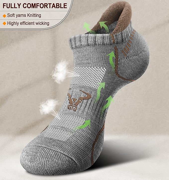 BULLIANT Men Running Socks 6Pairs-Ankle Athletic Socks Wicking Cushioned for Men Walking-Arch Compression Support