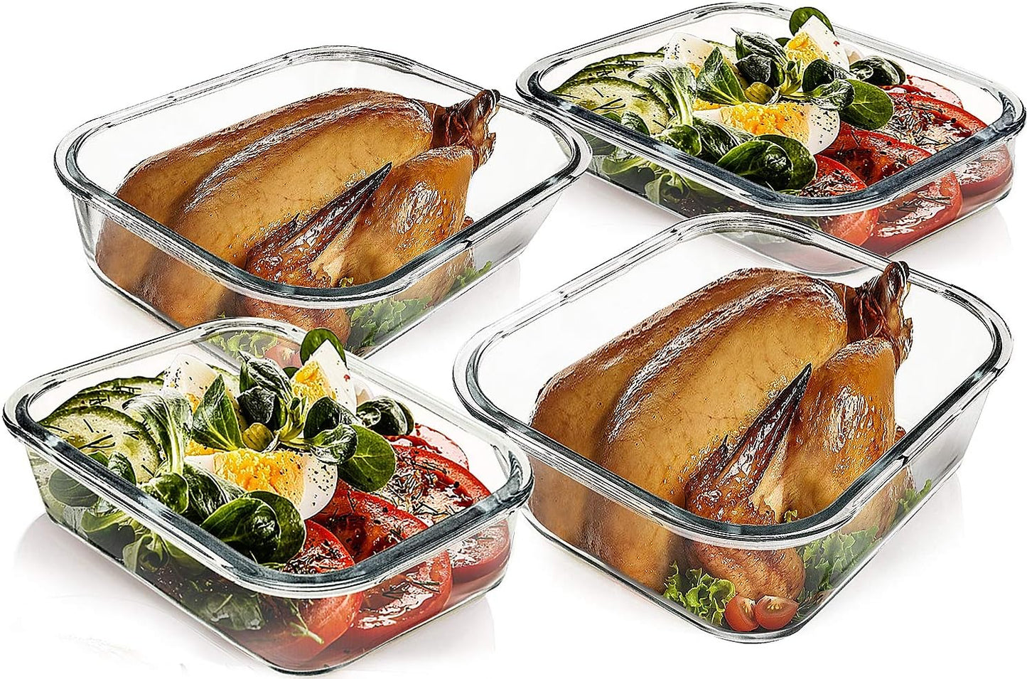 [80 oz & 36 oz]Extra Large Glass Food Storage/Baking Containers Set with Lids, 2 Pack 80 oz(10 cup)&2 Pack 36 oz (4.5 cup)Airtight Glass Container,Microwave,Oven,Freezer and Dishwasher, White