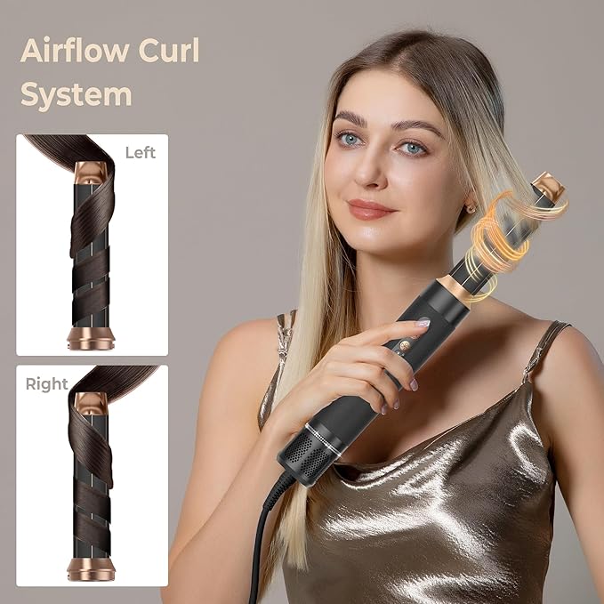 Hair Dryer Brush 7 in ONE, Detachable Fast Drying, Volumizing, Curling, Straightening, Ionic Hair Dryer with Diffuser, Powerful Blow Dryer Brush with Auto- Wrap Curler, Hair Styling Tools Storage Case