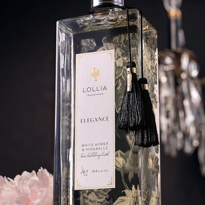 Lollia Elegance Bubble Bath, 24.8 oz, White Amber and Mirabelle, Relaxing Bubble Bath for Women, Bubbling Skin Care, Luxury Beauty for Body, at Home Spa Experience