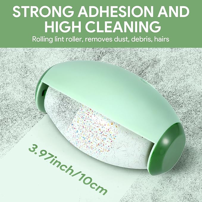 2 PCS Reusable Lint Rollers for Pet Hair Extra Sticky, Mini Portable Travel Lint Roller, Washable, Super-Sticky Gel Balls for Dust, Debris, and Hair(Green,White)