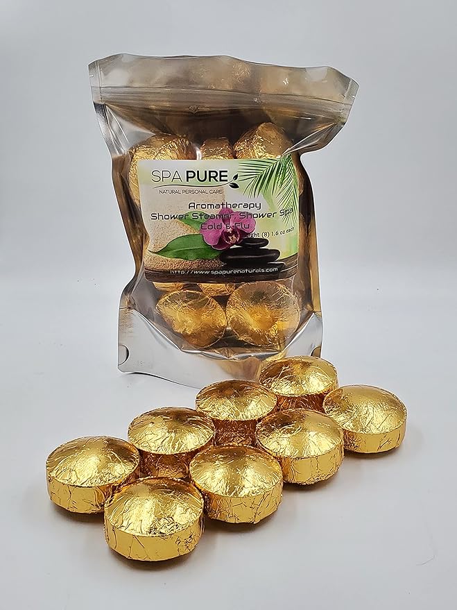 Spa Pure Cold Relief Aromatherapy: Shower Steamers, Shower Bombs, Bath Melts, USA Made with 100% Pure Essential Oils - Transform Your Shower 8 Count (Pack of 1)