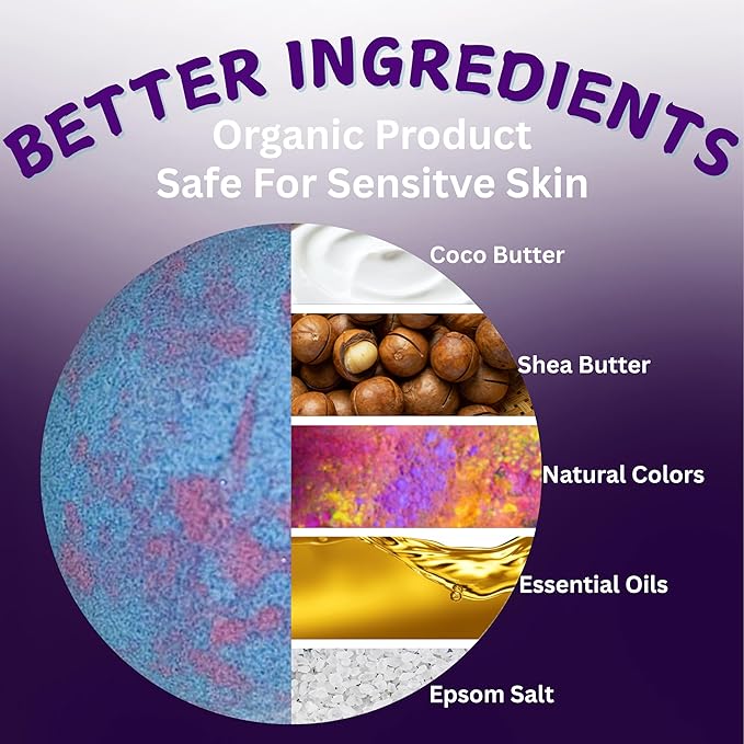 EvolutionUSA Purple Epic Superhero Bath Bombs for Kids, 6 Super Hero Bath Bombs with Toy Inside, Lush Childrens Bathbombs, Organic Bathbomb with Surprise Inside, Fizzy Fun Superhero Bath Balls