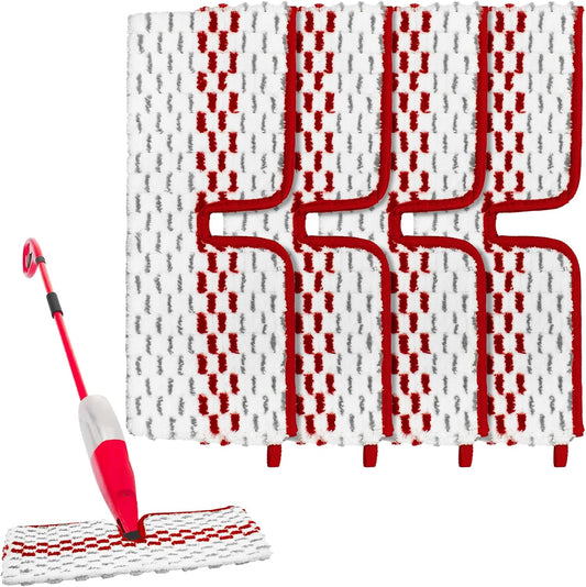 Microfiber Spray Mop Pads - Compatible with Promist MAX, Double Sided Replace Head for Dry/Wet Floor Cleaning Usable (4 Pack Red)