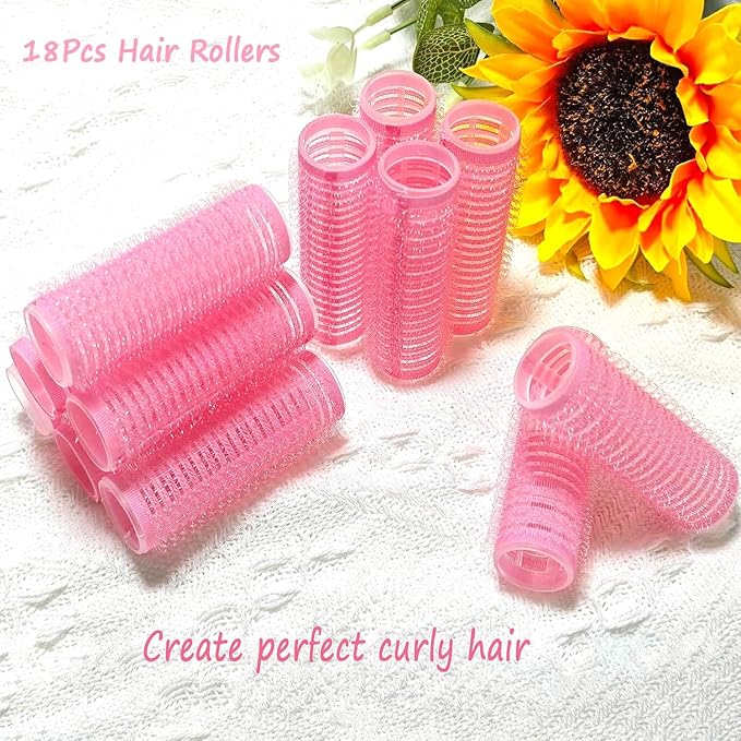 ZMD 18Pcs Self Grip Small Hair Rollers Curlers, Plastic Rollers Heatless Curlers Salon Dressing Curler DIY Curly Hair Hairstyle Roller for Women Girls Short Medium Hair (0.8 x 2.4 Inch)