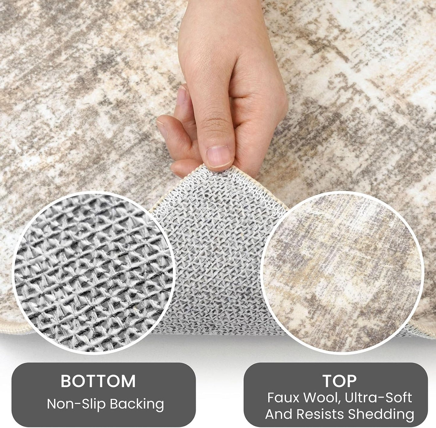 IOHOUZE Abstract Runner Rug 3x18 Ft Extra Long Washable Runners for Hallways, Non Slip Kitchen Runner Printed Faux Wool Entryway Runner Indoor, Modern Abstract Floor Carpet for Hall Stair, Beige Brown