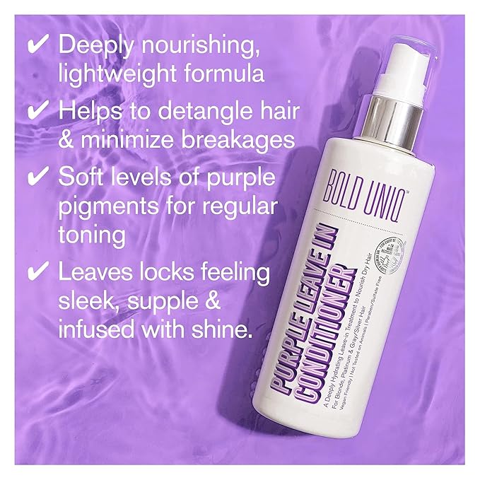 BOLD UNIQ Purple Leave In Conditioner for Dry & Damaged Blonde, Platinum & Gray/Silver Hair. Light Toning, Hydrating & Detangling. Peta-approved, Vegan & Cruelty-Free. Sulfate & Paraben Free.